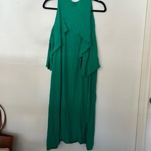 Eloquii size 16 green sleeveless, high neck, sheath midi length dress.